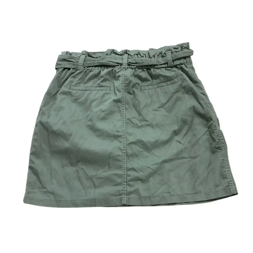 Loft Green Paper Bag Tie Waist Skirt Size 8 Medium Pockets Cotton Elastic Waist - Picture 2 of 6
